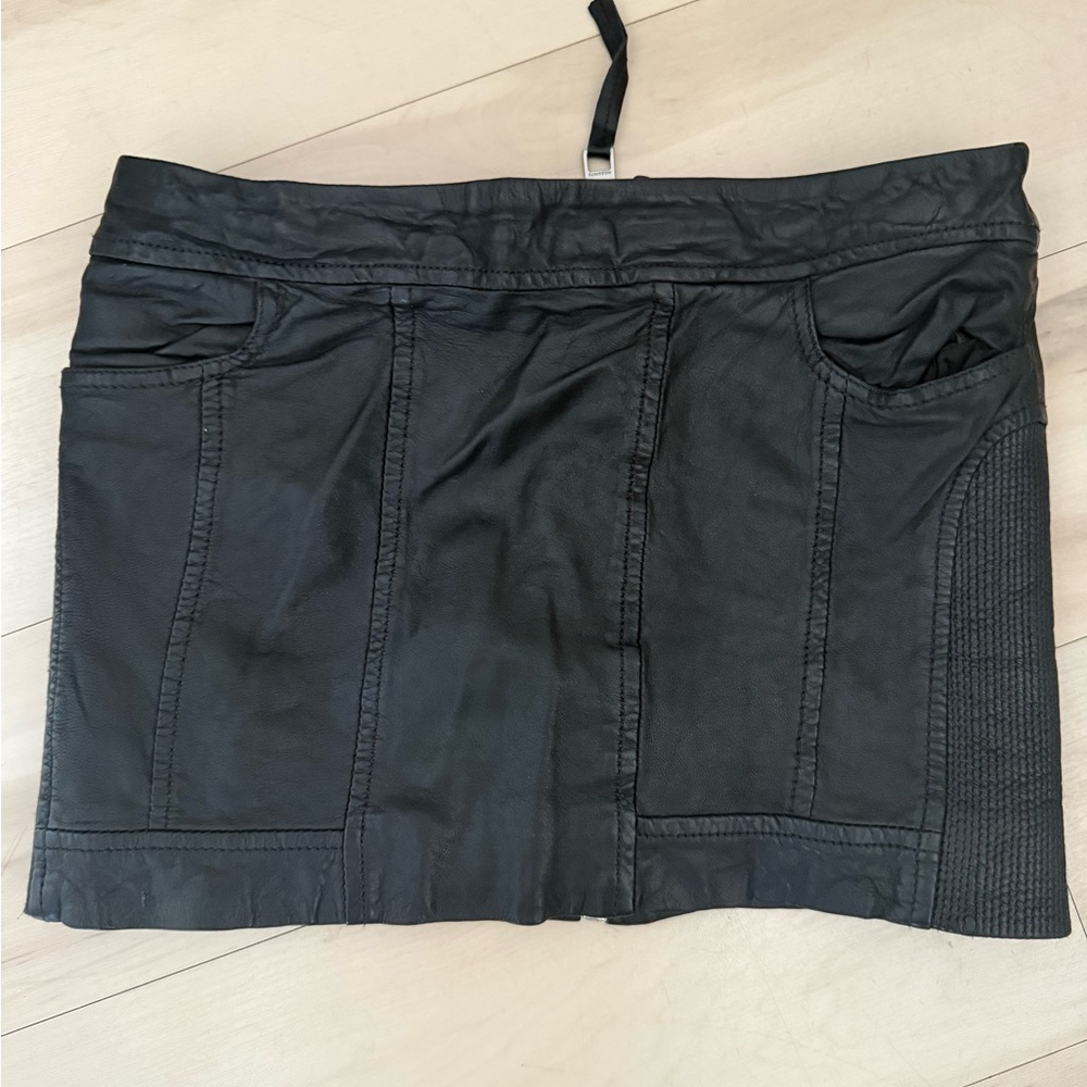 All Saints Black Leather Mini Skirt